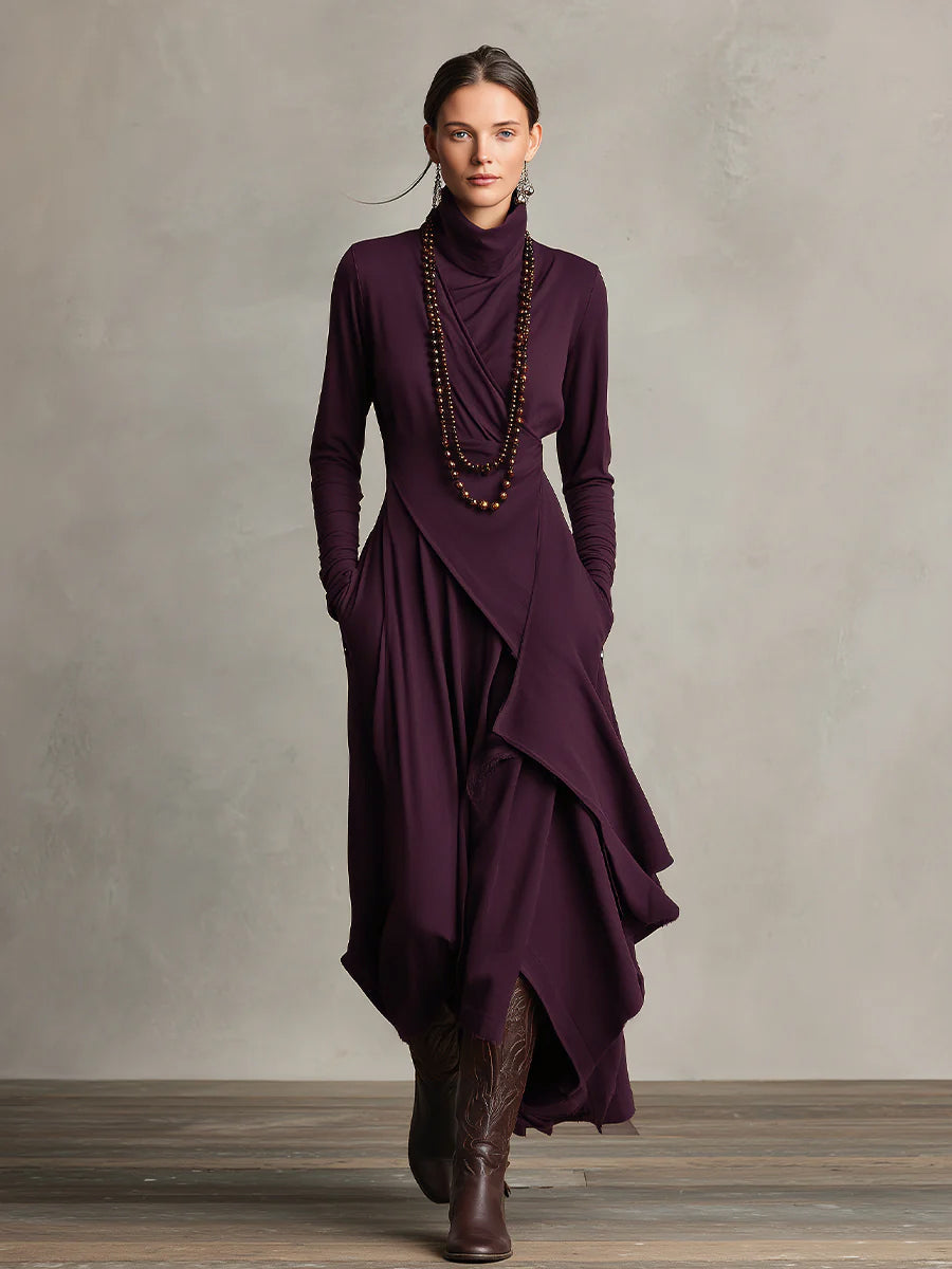 Aria | Turtleneck Asymmetrical Draped Maxi Dress