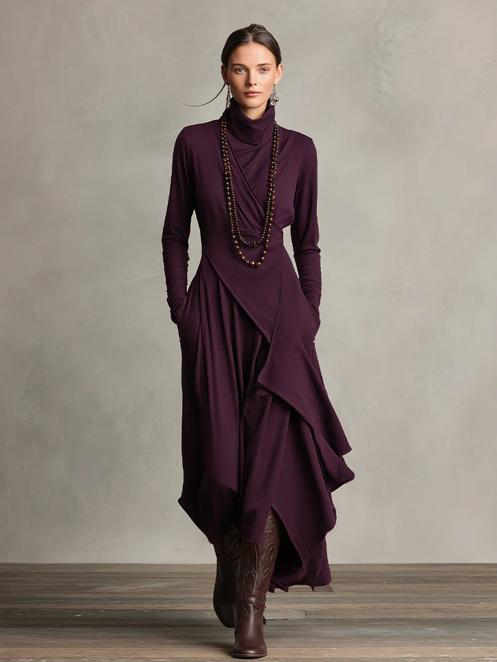 Aria | Turtleneck Asymmetrical Draped Maxi Dress