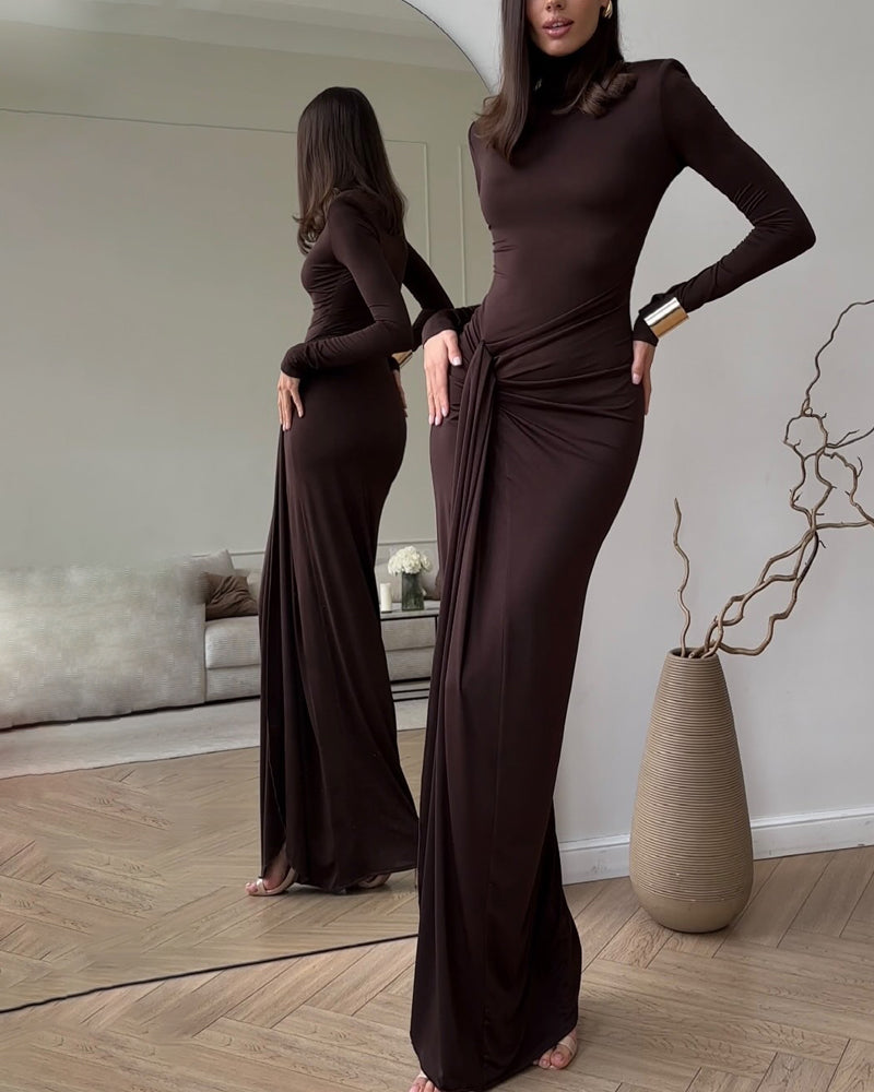Elysia - Ruched Side Slit Maxi Dress