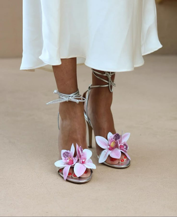 Lailah | Lotus High-heeled Sandals with Cross Straps