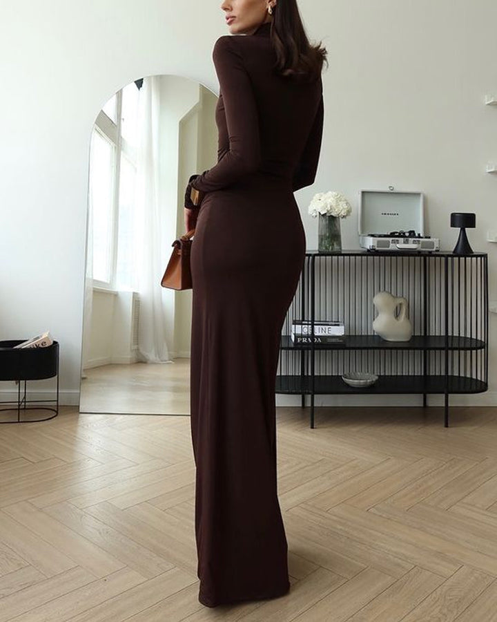 Elysia - Ruched Side Slit Maxi Dress