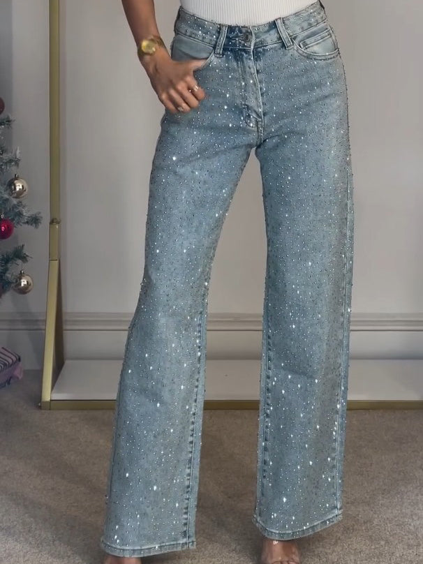 Elisa - Gray High Waisted Diamond Straight Jeans
