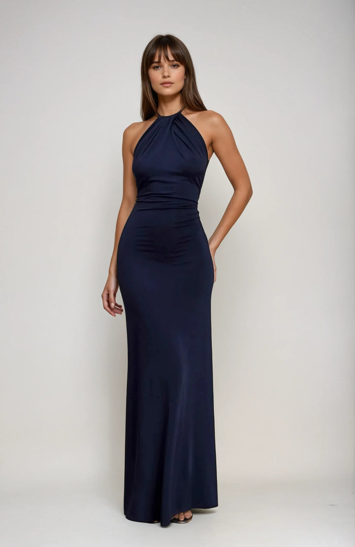 Elyna - Navy Blue Halter Maxi Dress
