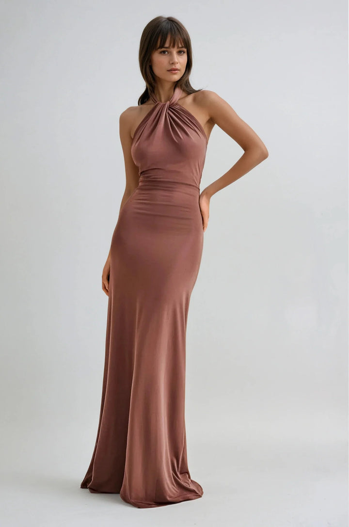 Elyna - Navy Blue Halter Maxi Dress