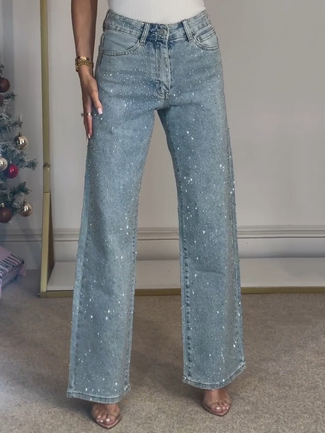 Elisa - Gray High Waisted Diamond Straight Jeans