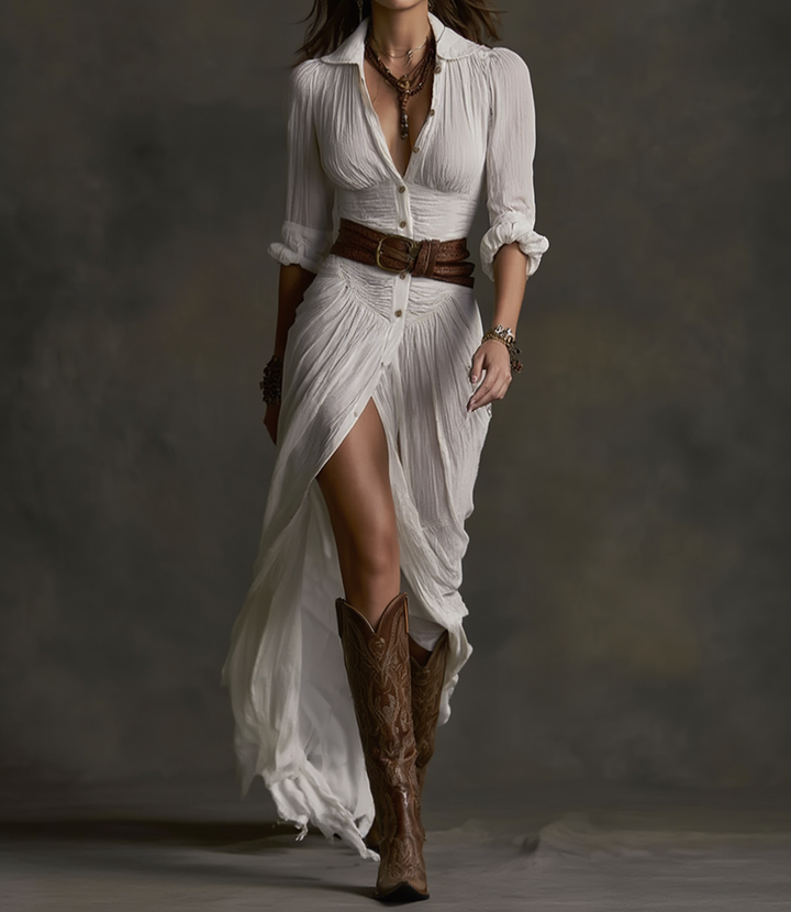 Lina | Ruched Slit Maxi Dress