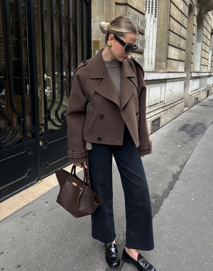 Aubriana | Elegant Cropped Belted Wool Coat