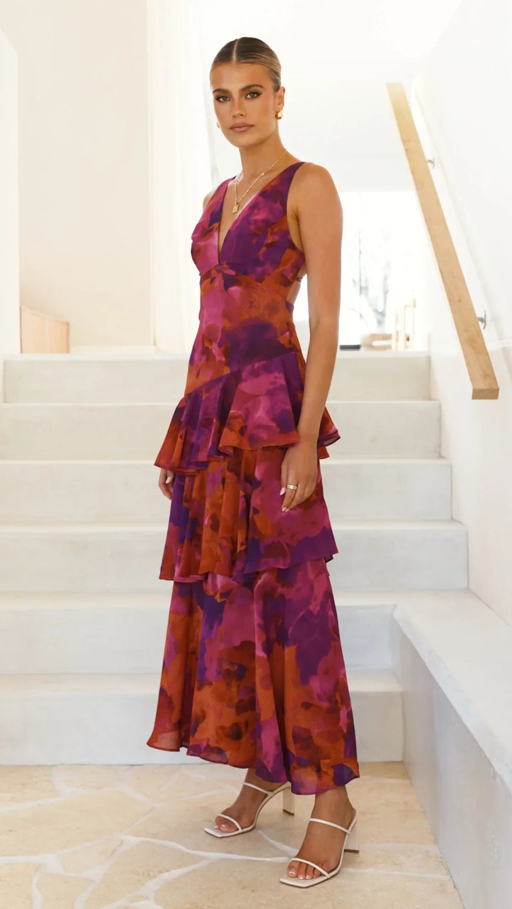 Nathi - Red Ruffle Maxi Dress
