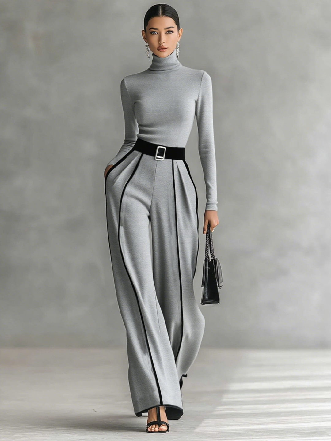 Alina | High-Neck Contrast Panel Jumpsuit