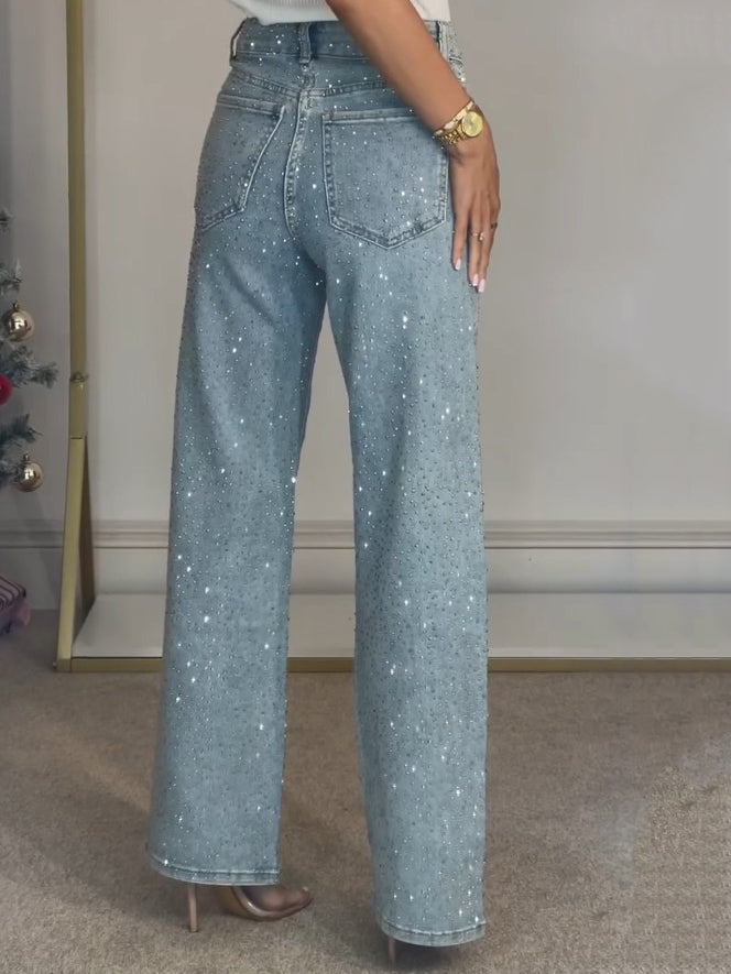 Elisa - Gray High Waisted Diamond Straight Jeans