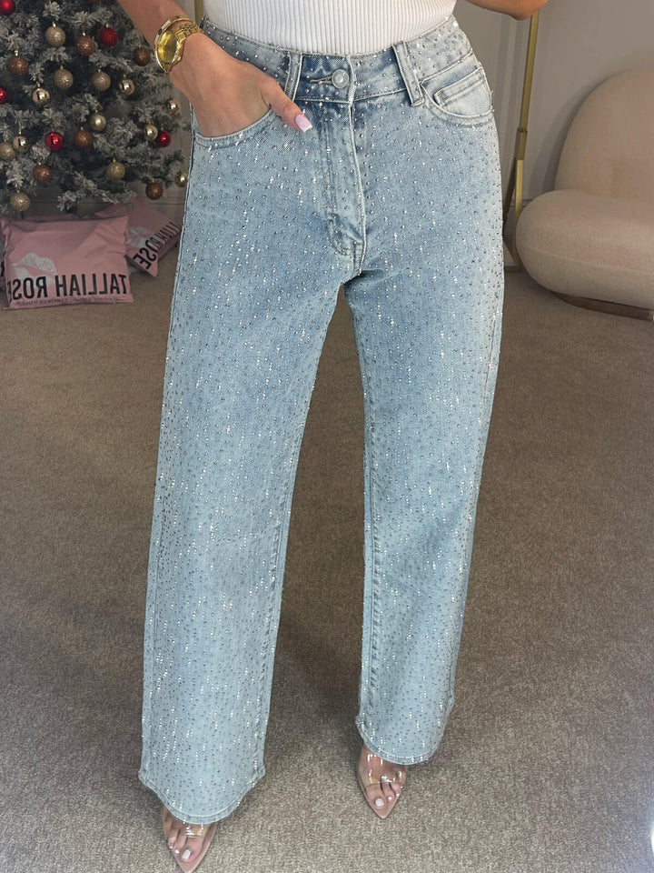 Elisa - Gray High Waisted Diamond Straight Jeans