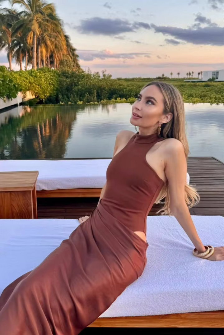 Elea - High Neck Draped Maxi Dress
