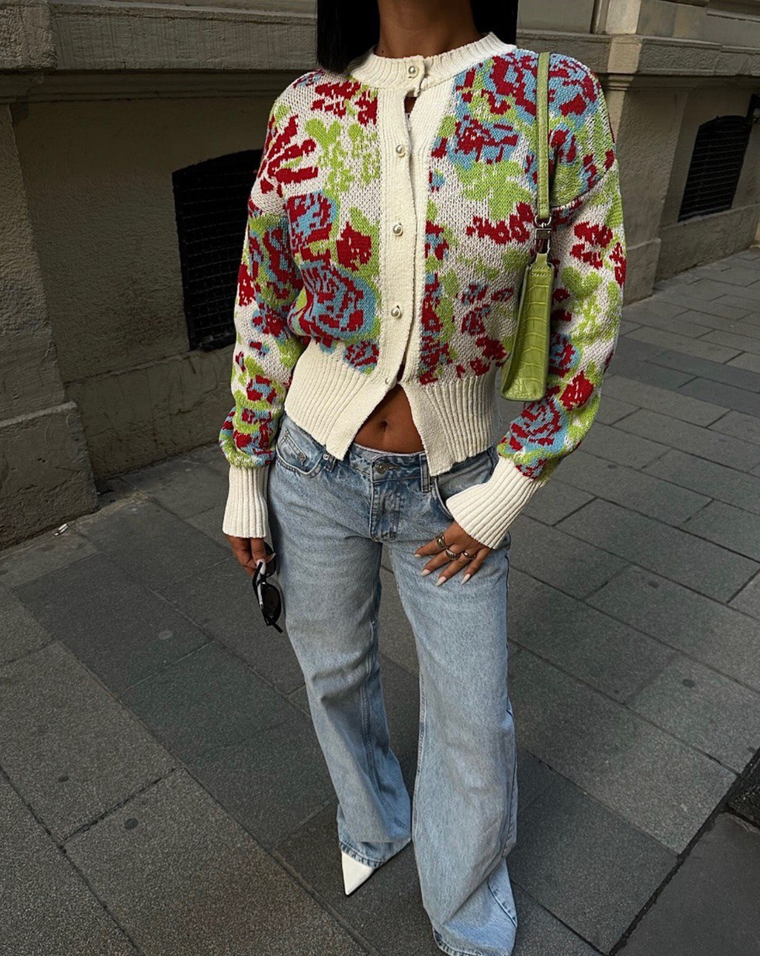Jessie - Knit Cardigan With Floral Print