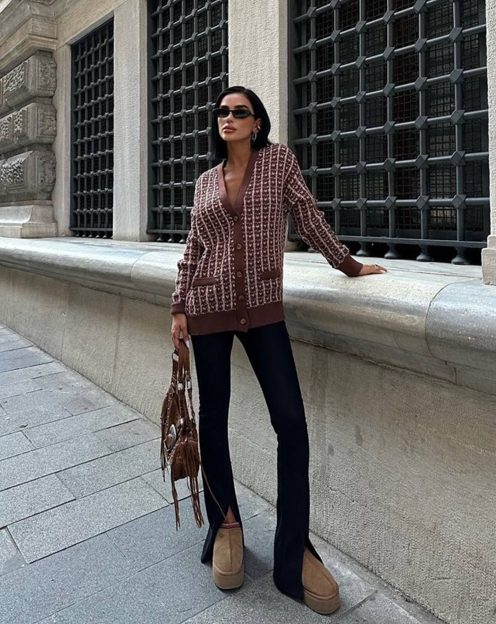 Ivory - Brown Knitted Cardigan