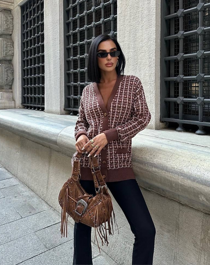 Ivory - Brown Knitted Cardigan