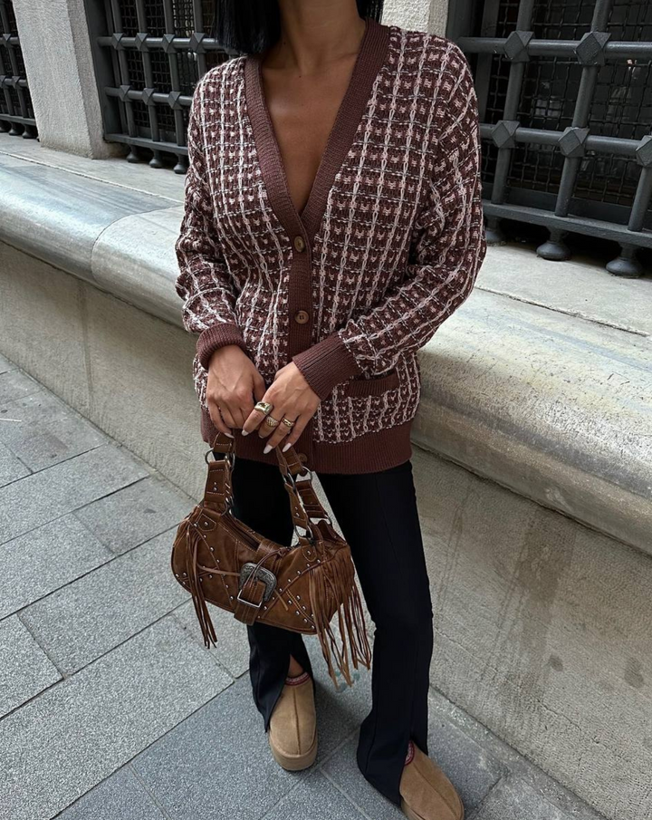 Ivory - Brown Knitted Cardigan