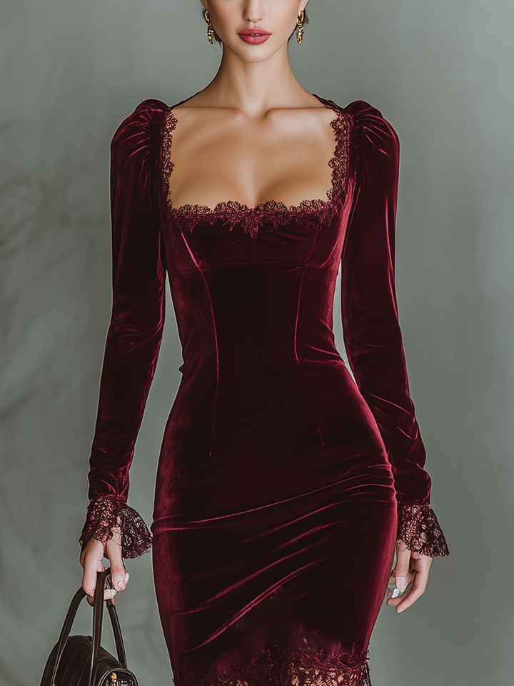 Mave | Velvet Lace Fitted Maxi Dress
