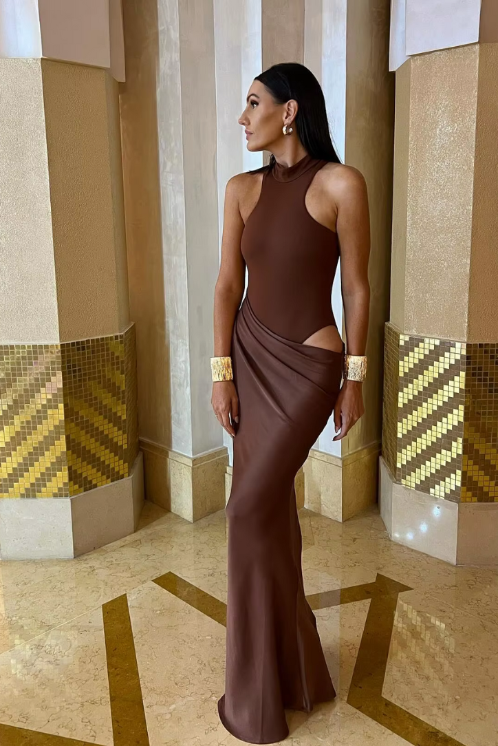 Elea - High Neck Draped Maxi Dress