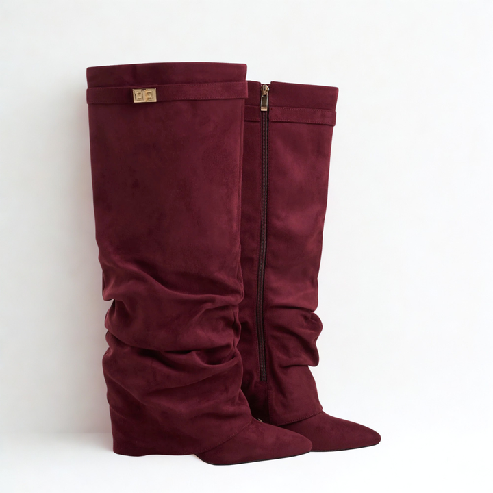 Orie | Buckle Pointed-Toe Knee-High Boots