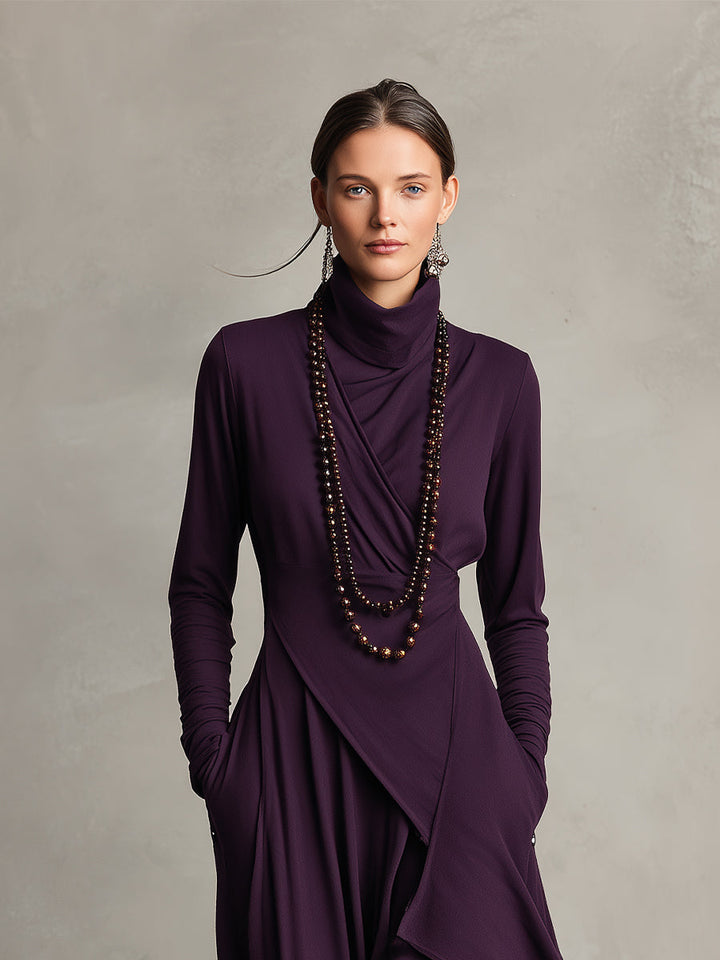 Aria | Turtleneck Asymmetrical Draped Maxi Dress