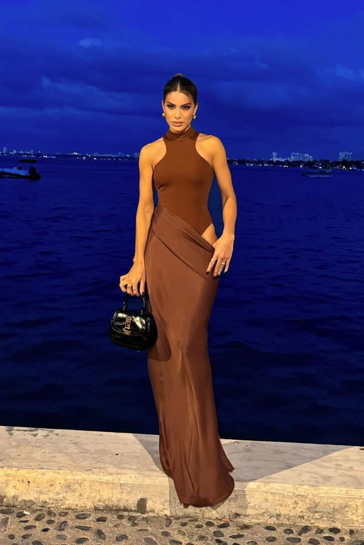 Elea - High Neck Draped Maxi Dress