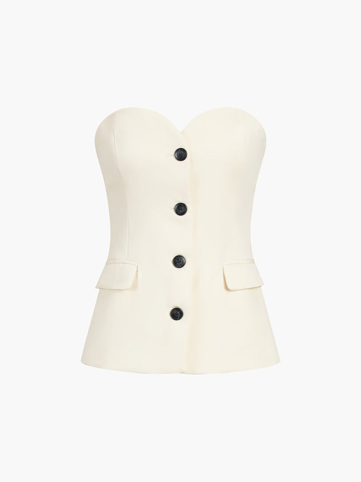 Halter - Black Strapless Waistcoat Two Piece Set