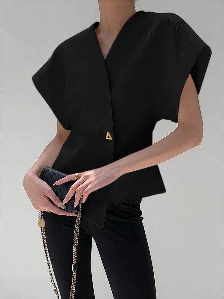 Eva - White V-Neck Asymmetric Top