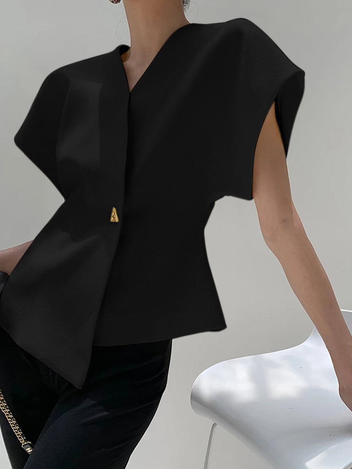 Eva - White V-Neck Asymmetric Top