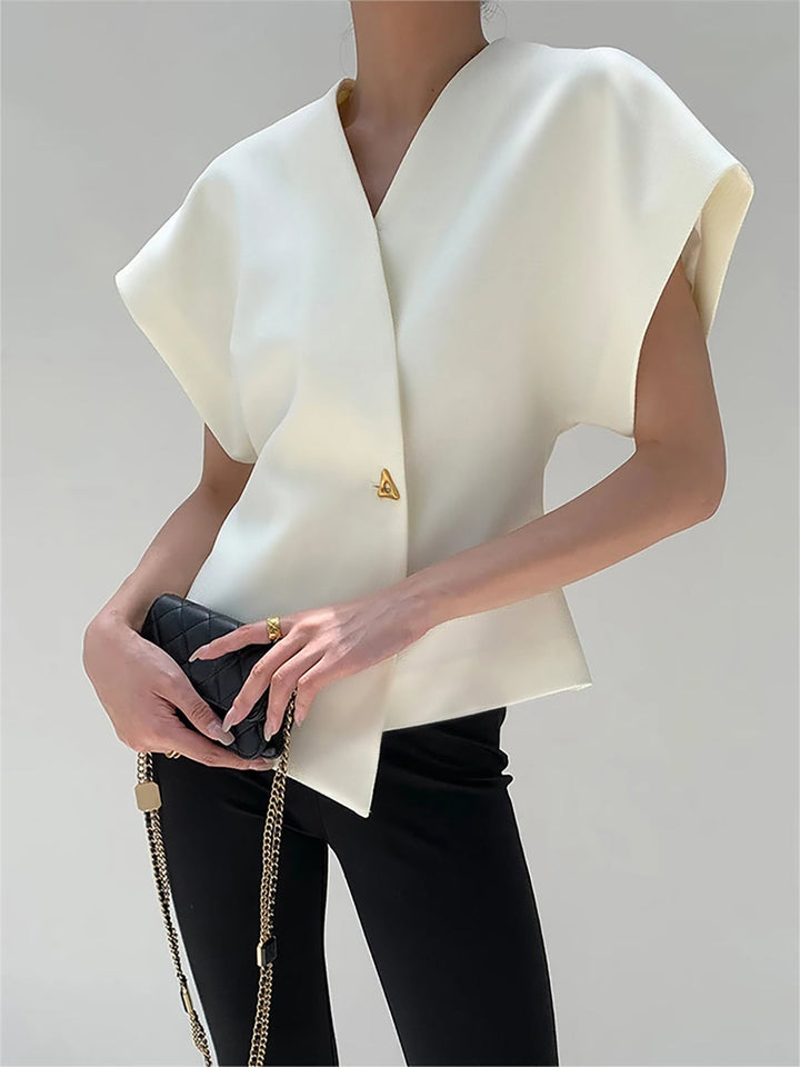Eva - White V-Neck Asymmetric Top