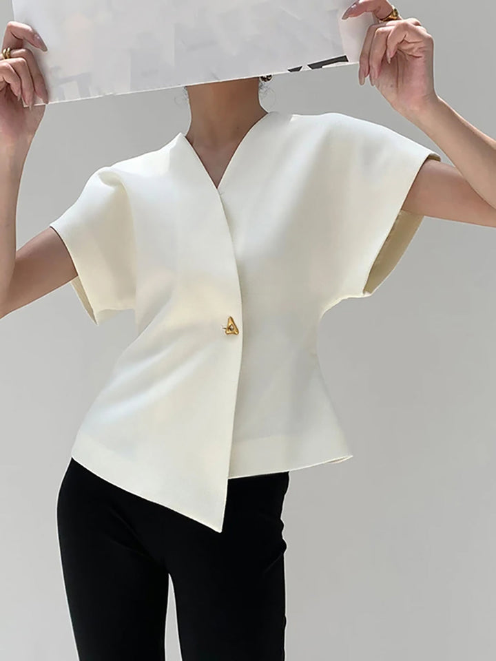 Eva - White V-Neck Asymmetric Top