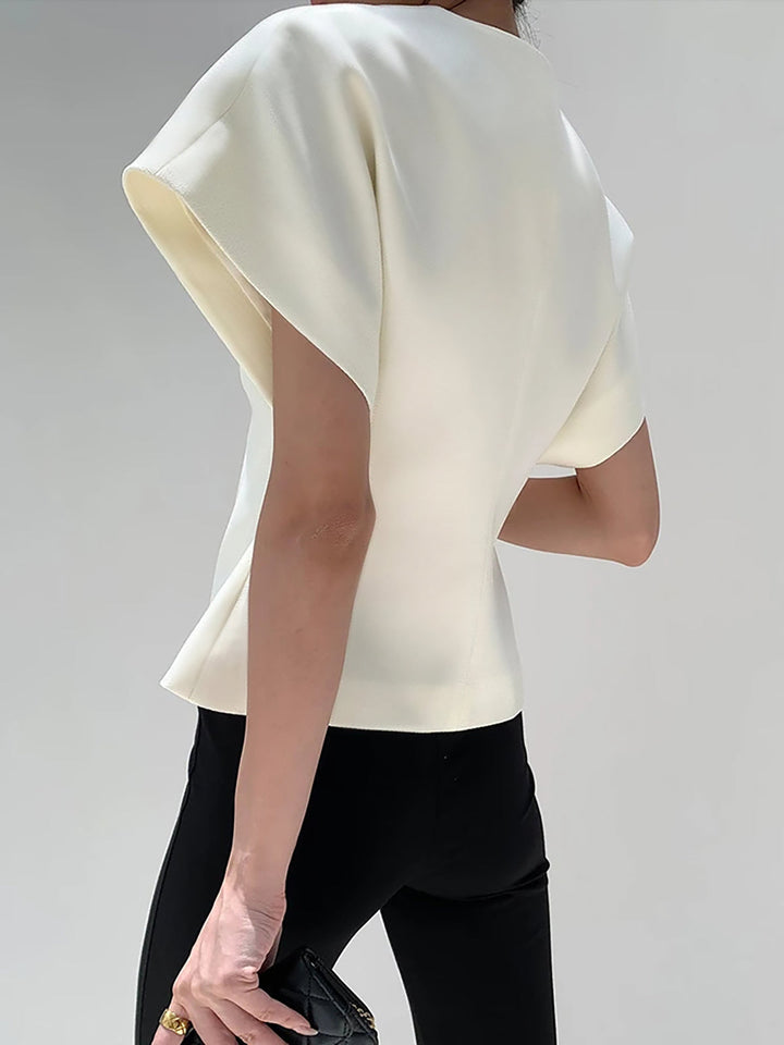 Eva - White V-Neck Asymmetric Top