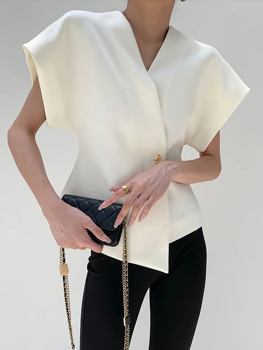 Eva - White V-Neck Asymmetric Top