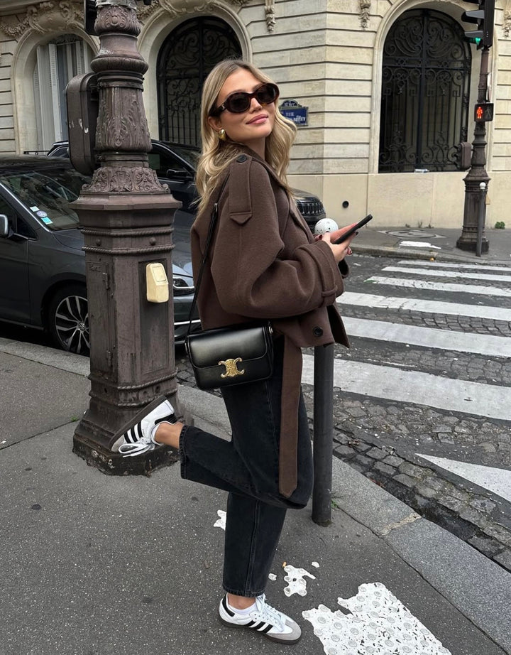 Aubriana | Elegant Cropped Belted Wool Coat