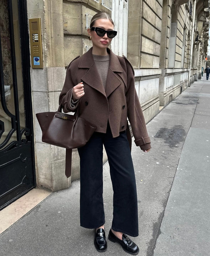 Aubriana | Elegant Cropped Belted Wool Coat