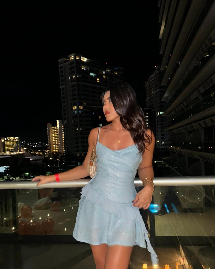 Serene | Ruffled Sleeveless Sequined Mini Dress