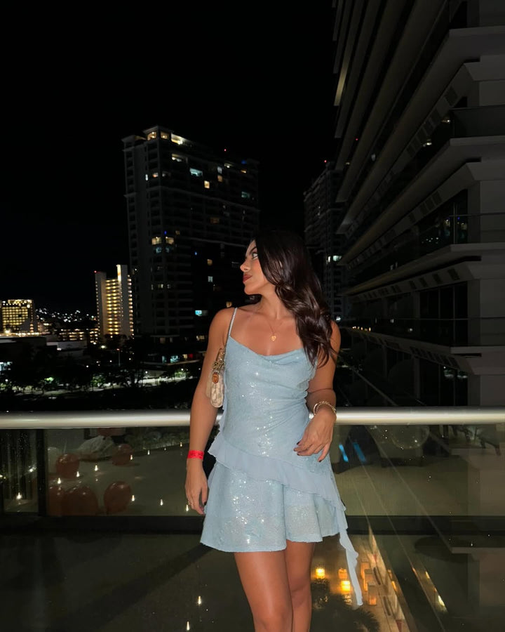 Serene | Ruffled Sleeveless Sequined Mini Dress