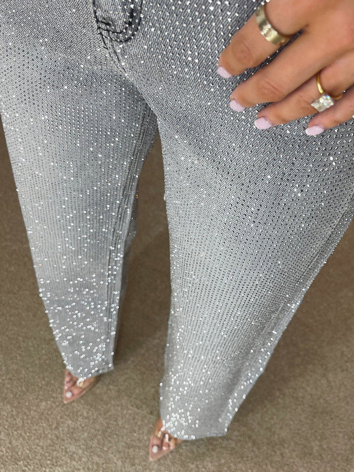 Elisa - Gray High Waisted Diamond Straight Jeans