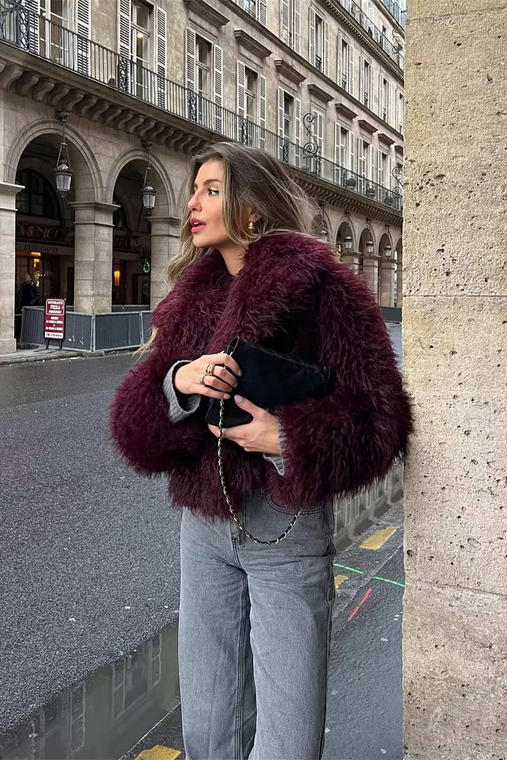 Noemi | Cropped Fluffy Jacket With Notch Lapel