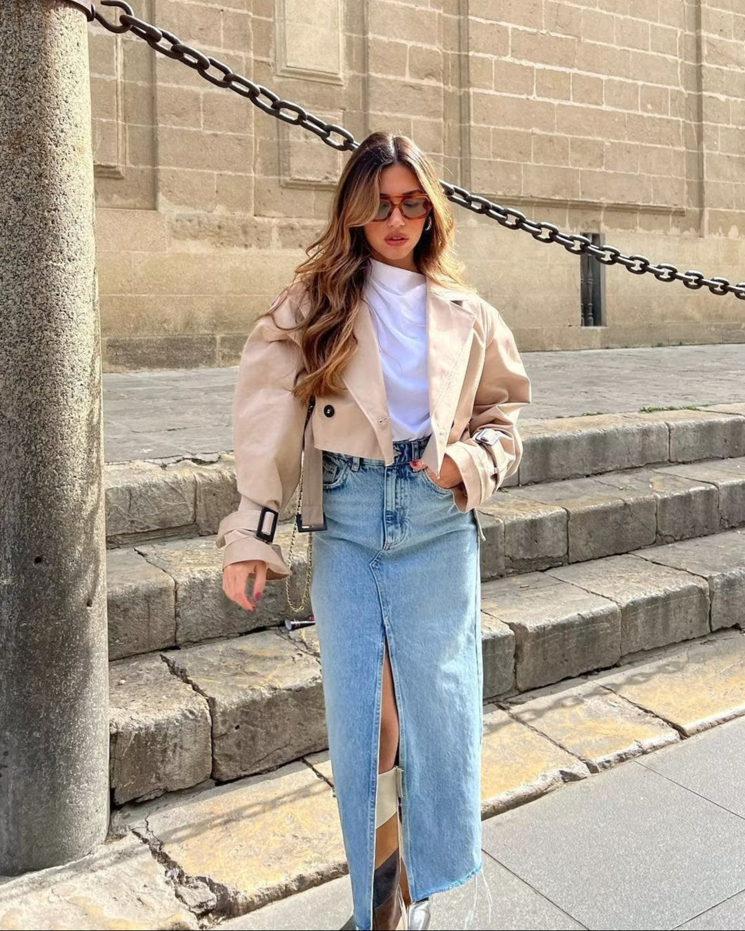 Lylah | Cropped Belted Trench Coat