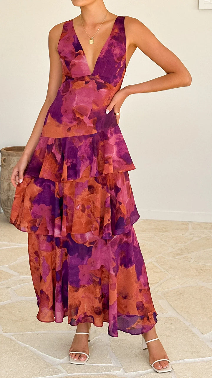 Nathi - Red Ruffle Maxi Dress