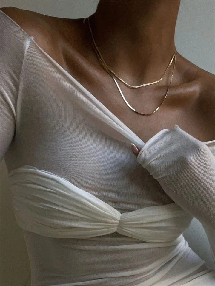 Adrienna - Camel Sheer Mesh Top