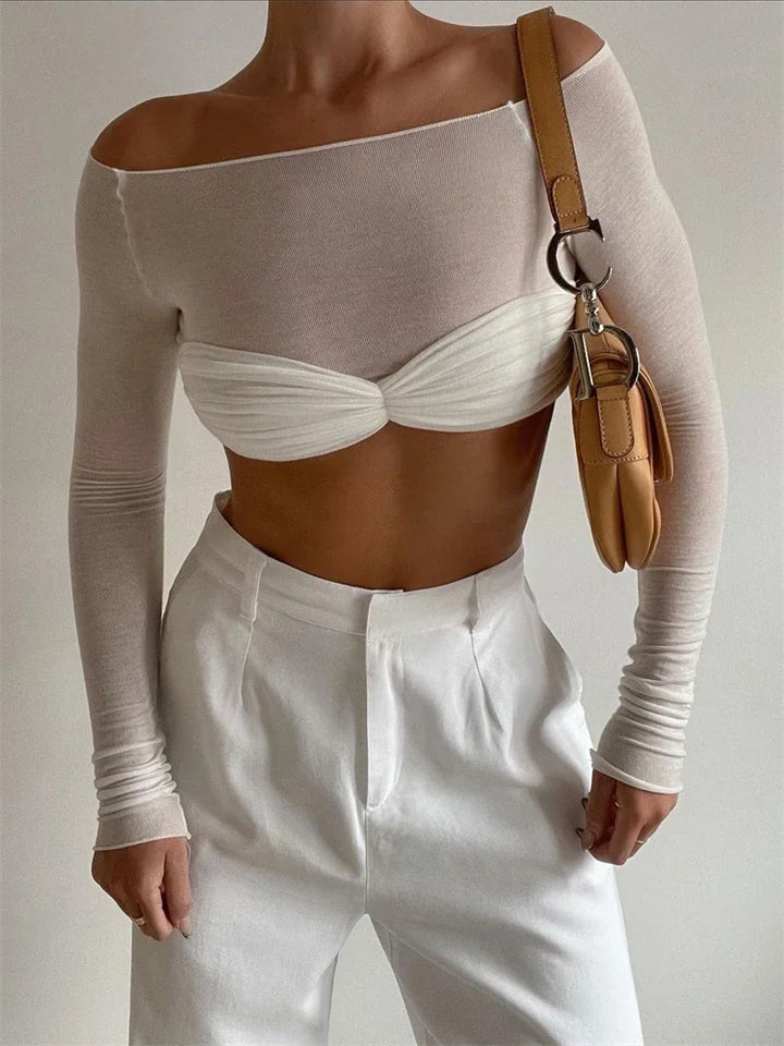 Adrienna - Camel Sheer Mesh Top