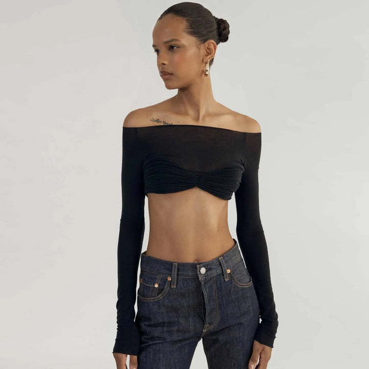 Adrienna - Camel Sheer Mesh Top