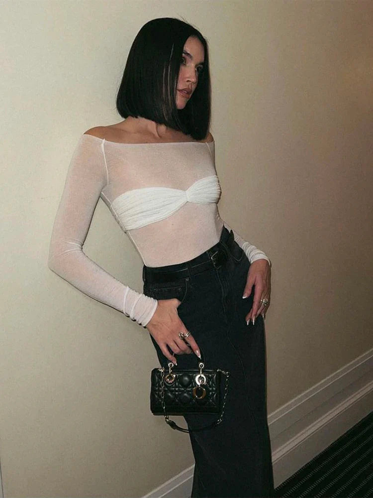 Adrienna - Camel Sheer Mesh Top