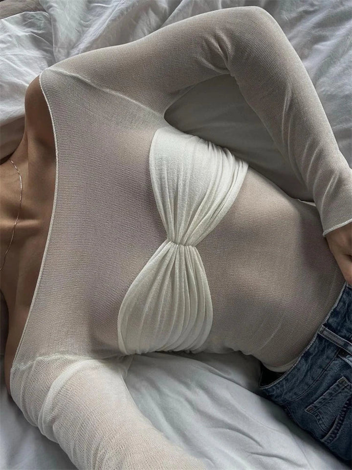 Adrienna - Camel Sheer Mesh Top