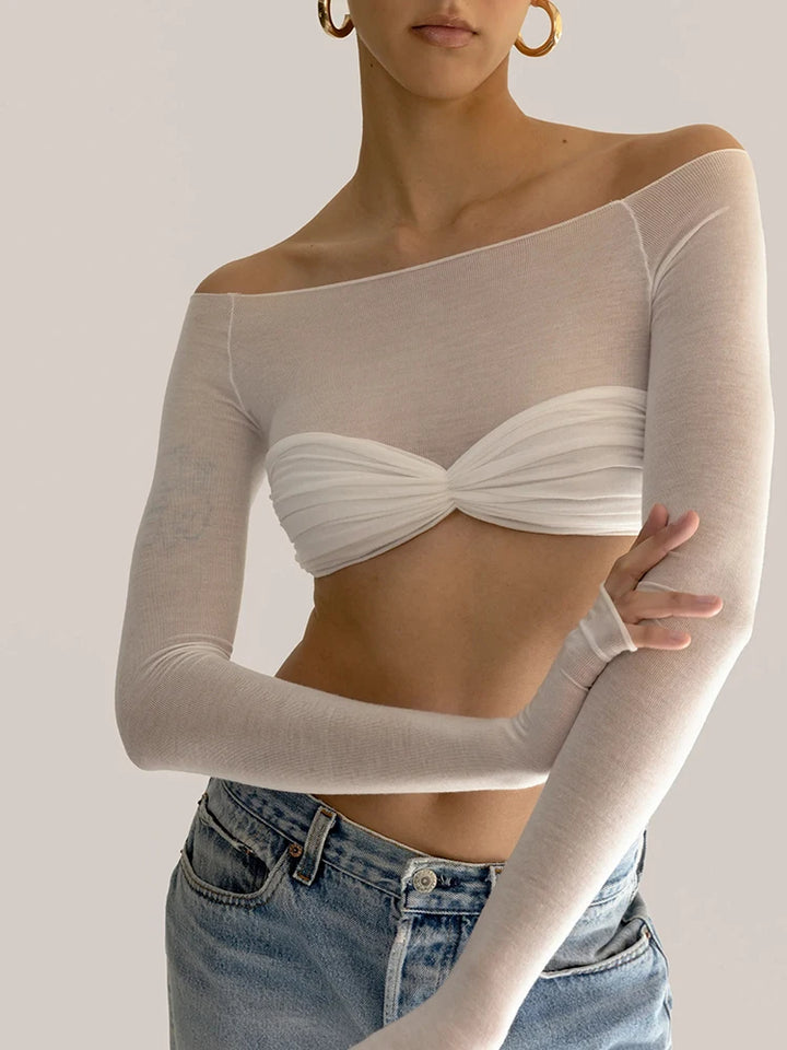 Adrienna - Camel Sheer Mesh Top