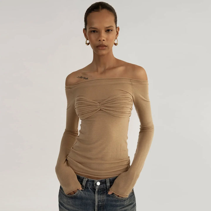 Adrienna - Camel Sheer Mesh Top