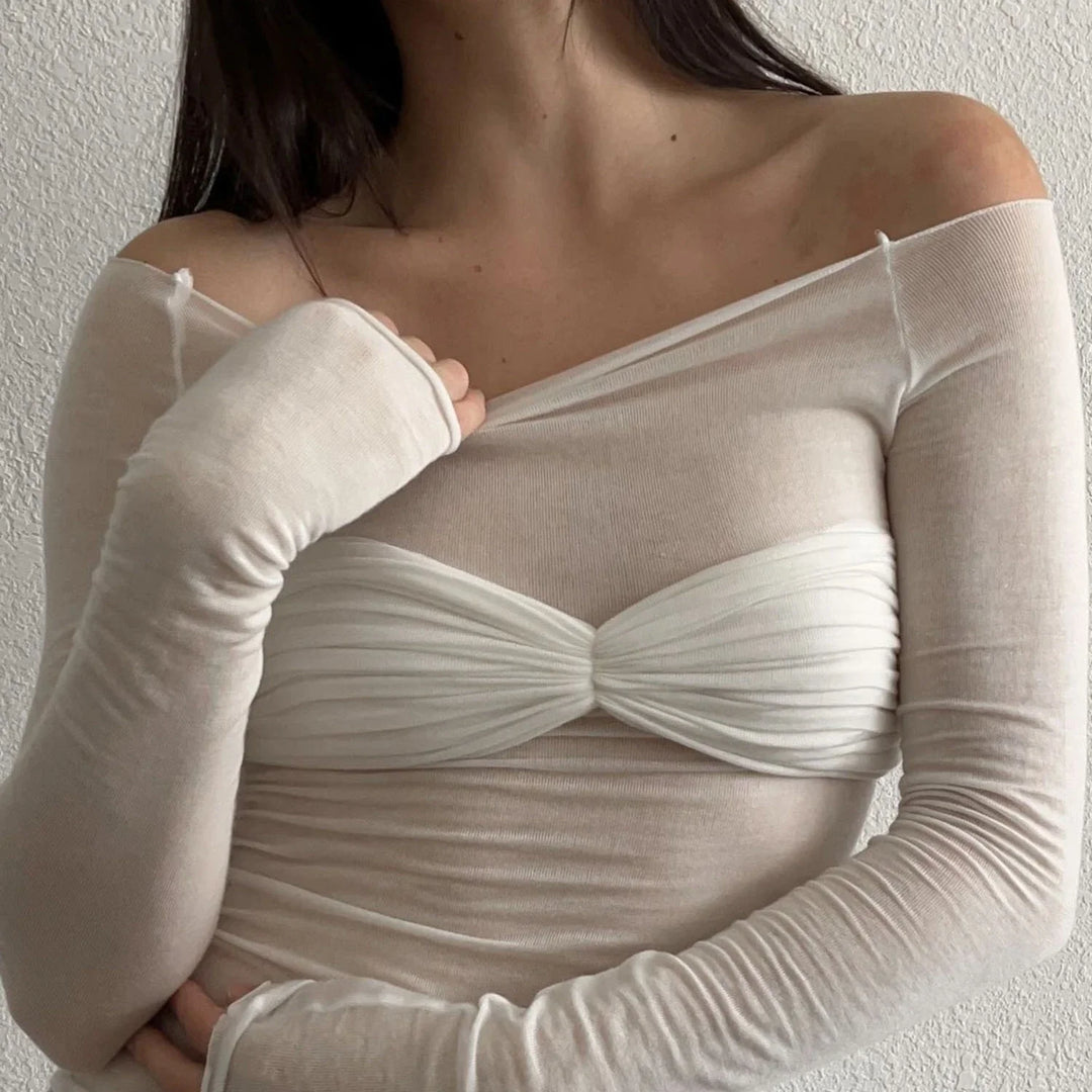 Adrienna - Camel Sheer Mesh Top