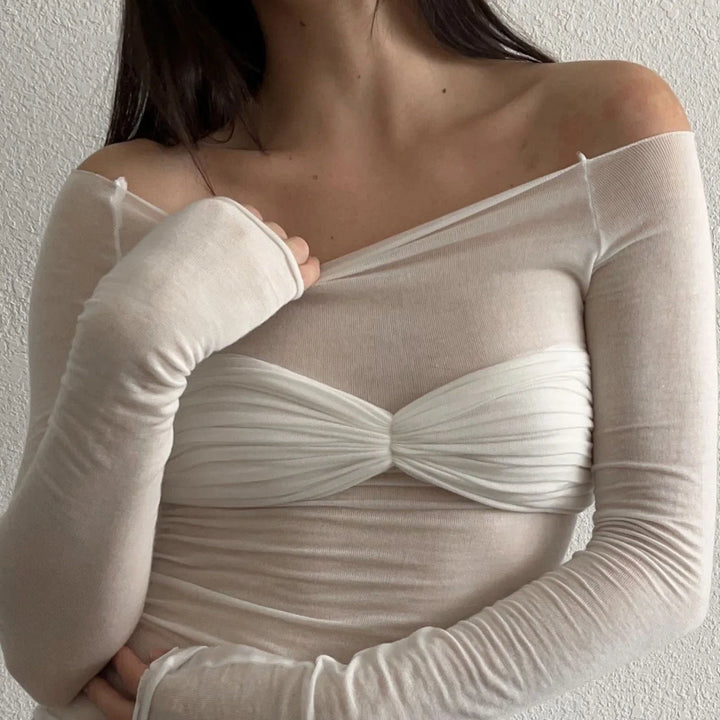 Adrienna - Camel Sheer Mesh Top