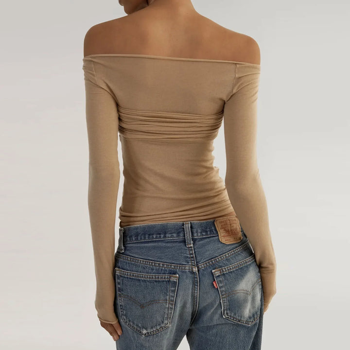 Adrienna - Camel Sheer Mesh Top